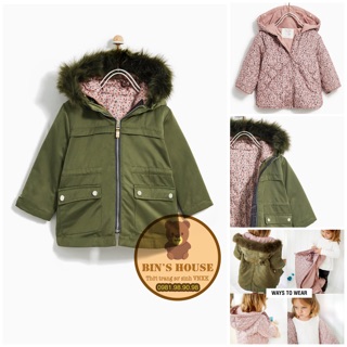 Áo khoác parka rêu 2 lớp Zara sz 18/24M