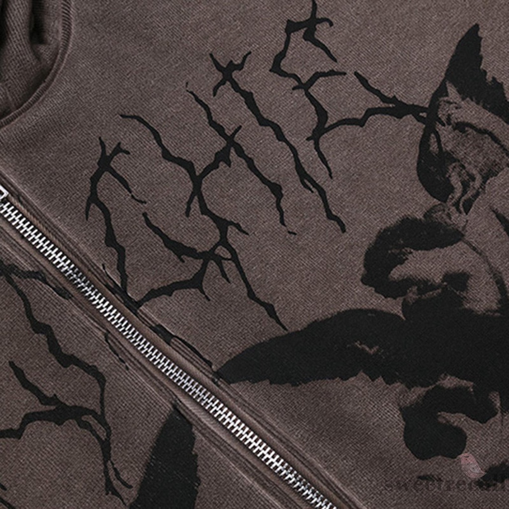 Áo sweatshirt có túi và mũ trùm đầu cỡ lớn dáng rộng tay dài khóa kéo in họa tiết thời trang cho nữ | BigBuy360 - bigbuy360.vn