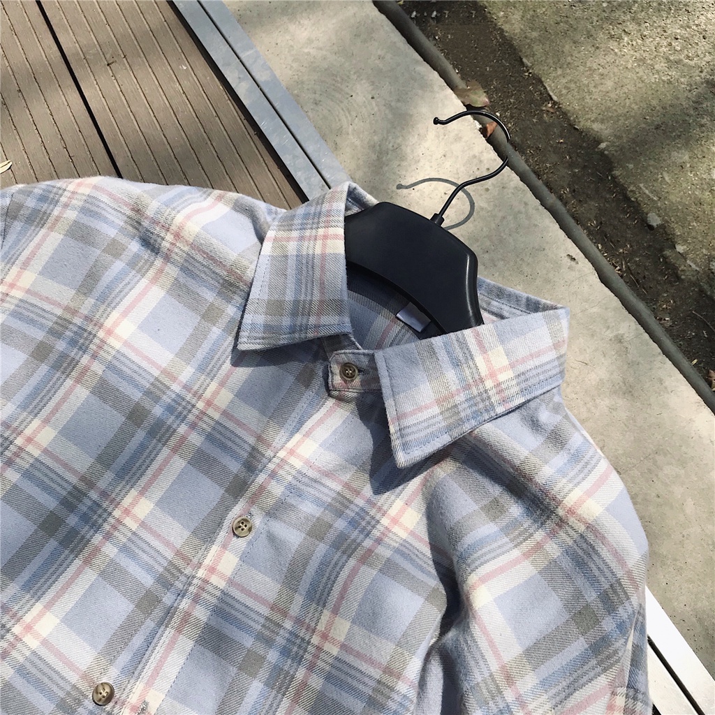 Áo sơ mi tay dài kẻ sọc caro trẻ trung thời trang phong cách Hàn Quốc cho nam