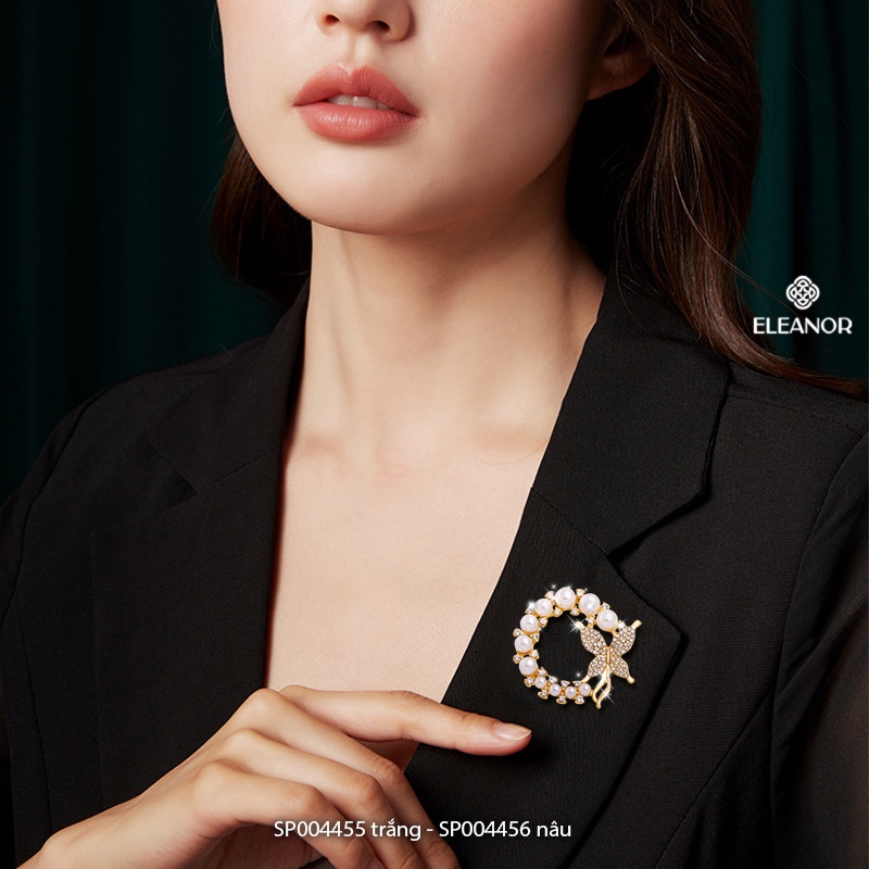 Ghim cài áo nam nữ Eleanor Accessories dáng tròn ngọc trai nhân tạo hình hồ điệp đính đá phụ kiện thời trang 4455