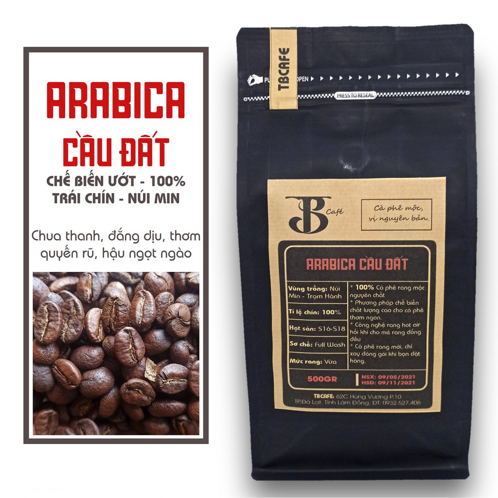 Cà phê Arabica Cầu Đất [500g/ 1 túi] - 100% Cà phê mộc rang xay nguyên chất - TBCAFE