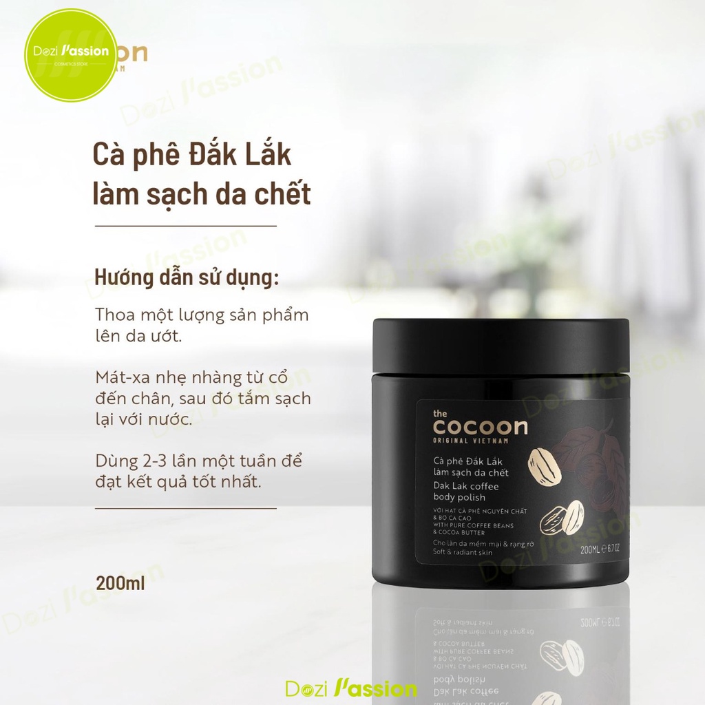 Tẩy Tế Bào Chết Body Cocoon Cà Phê Đắk Lắk Giúp Da Trắng Sáng Mịn Màng - Cocoon Dak Lak Coffee Body Polish 200ml