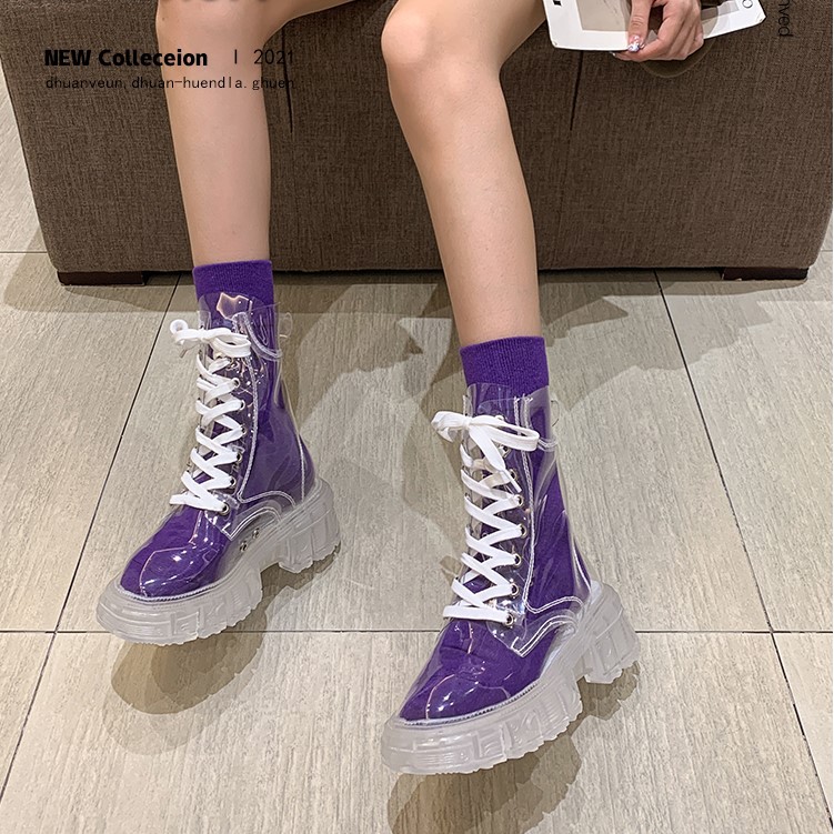 Giày boot nữ cao cổ trong suốt 🧦 TẶNG 01 ĐÔI TẤT NGẪU NHIÊN 🧦 Đế cao 5cm chống trơn trượt, chống mài mòn | BigBuy360 - bigbuy360.vn