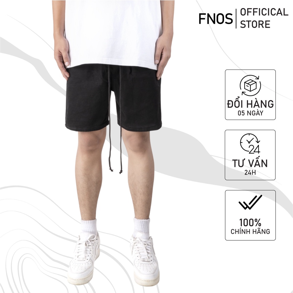 Quần short basic nam streetwear cao cấp FNOS SJ form ngắn trên gối, ống rộng jean thun co giãn