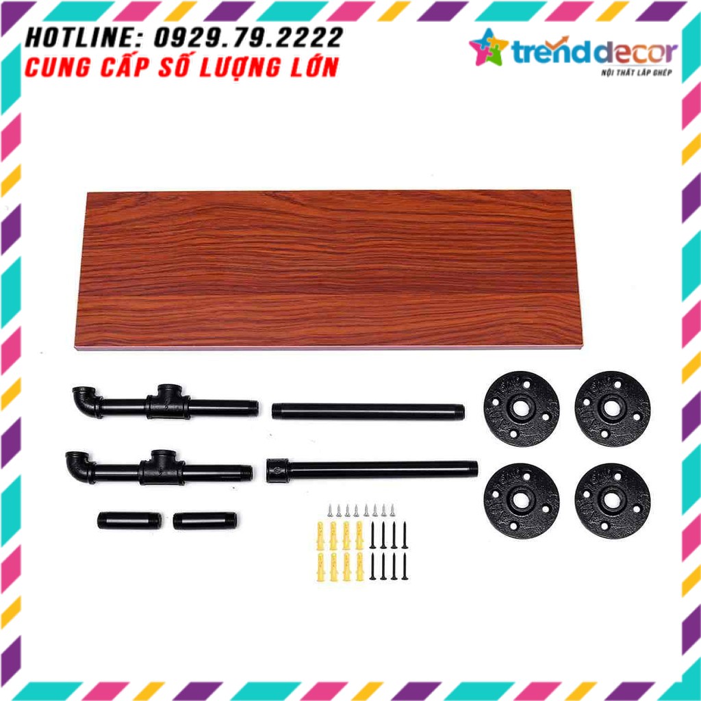 Kệ gỗ treo tường 2 tầng kệ ống nước kệ sách decor bằng ống săt bền đẹp trang trí nhà và quán cafe sáng tạo