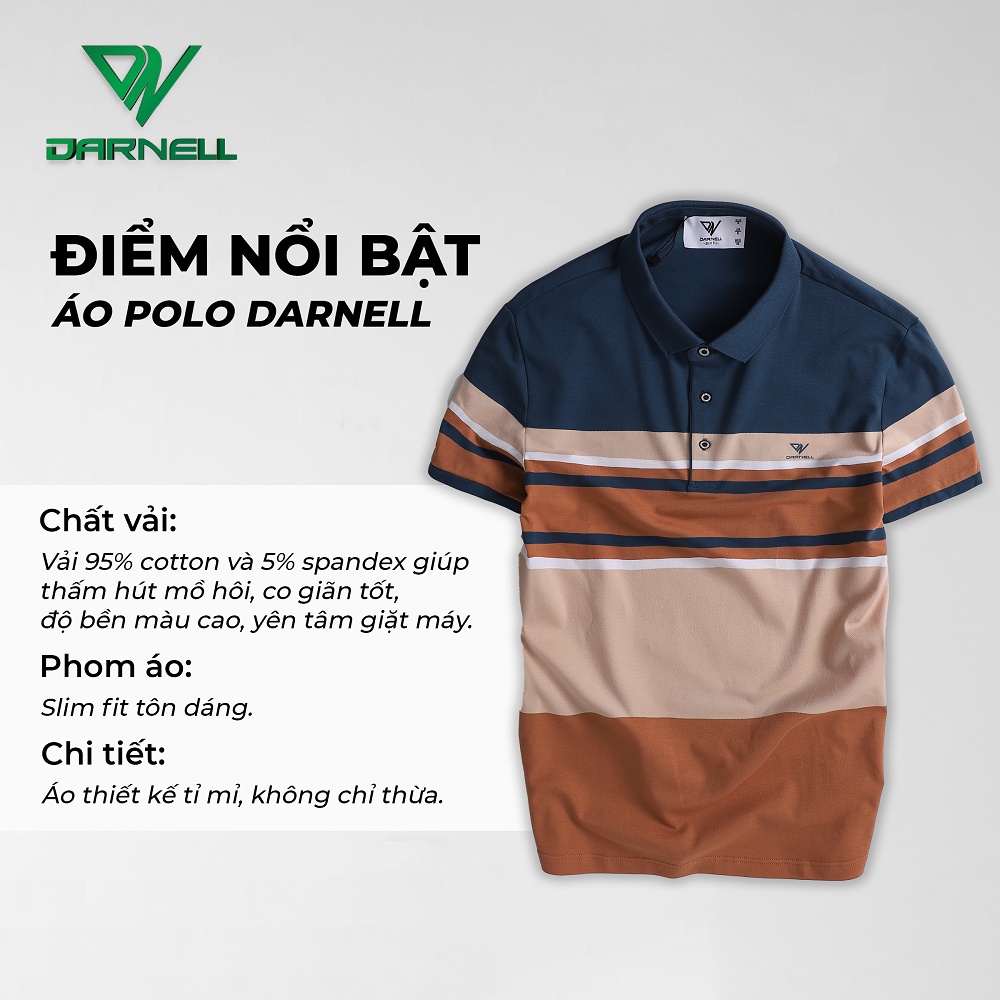 Áo thun polo nam DARNELL tay ngắn chất cotton sọc ngang mềm mại, nhẹ thoáng mát slimfit DN1996