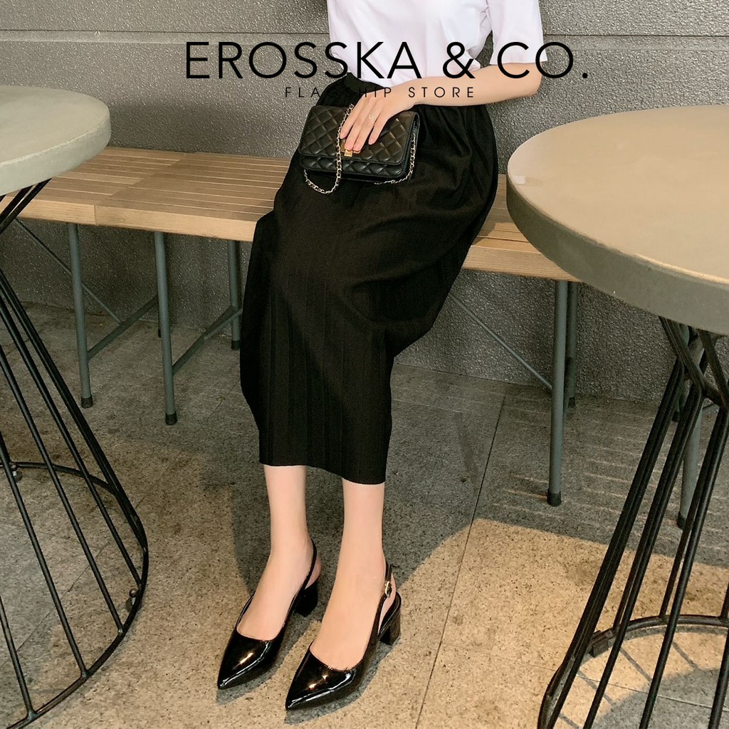 Giày cao gót slingback Erosska mũi nhọn da bóng cao 3cm màu trắng - EL012