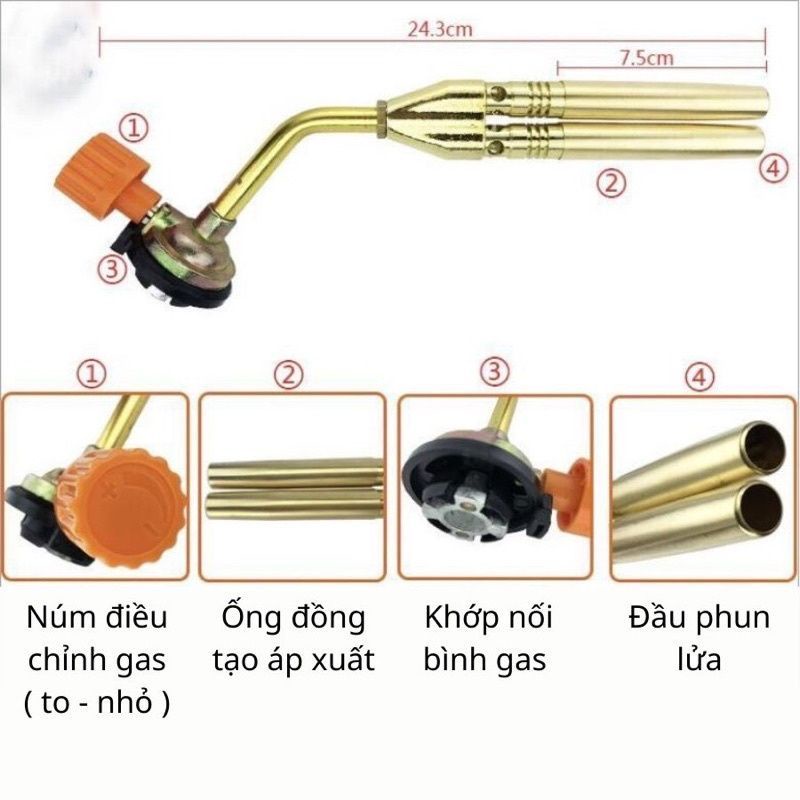 Đèn khò gas hàn ống đồng 2 đầu Kt-2108, khò ga mini 2 nòng(ống) tiện lợi hàng đẹp giá rẻ - Kim Khí Hiếu Nghĩa