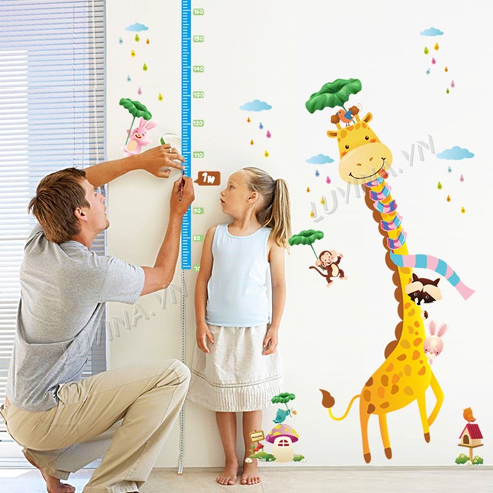 -Decal trang trí lớp học, phòng ngủ cho bé-Thước hươu đội mũ-[GIAO HÀNG NGAY]