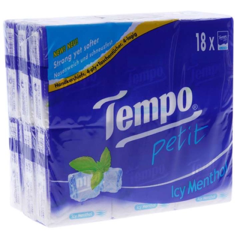 Lốc 18 gói] Khăn giấy Tempo Petit Icy Menthol,không mùi,chanh xả