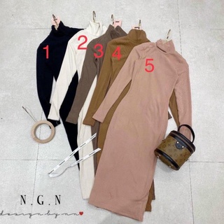 Váy len tăm body cổ lọ dáng dài
