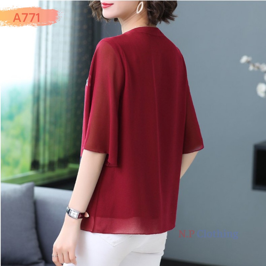 ❣️Áo Trung Niên❣️ Mẫu Áo Kiểu Trung Niên Thêu Hoa Sang Trọng Đi Tiệc Cho Mẹ U50-80, Có Big Size