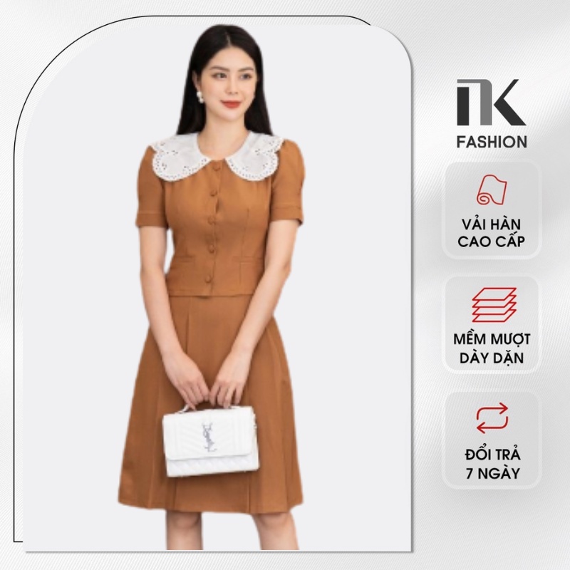 Set Đồ Nữ NK Fashion Thiết Kế Áo Croptop Cổ Ren Kết Hợp Chân Váy Xếp Ly Vải Hàn Cao Cấp NKFBD2203002