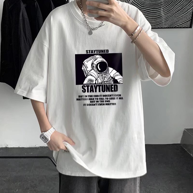 【M-8XL】Áo Thun Dáng Rộng In Hình Phi Hành Gia Phong Cách Hip Hop Thời Trang Mùa Hè Hàng Mới Dành Cho Nam Sinh