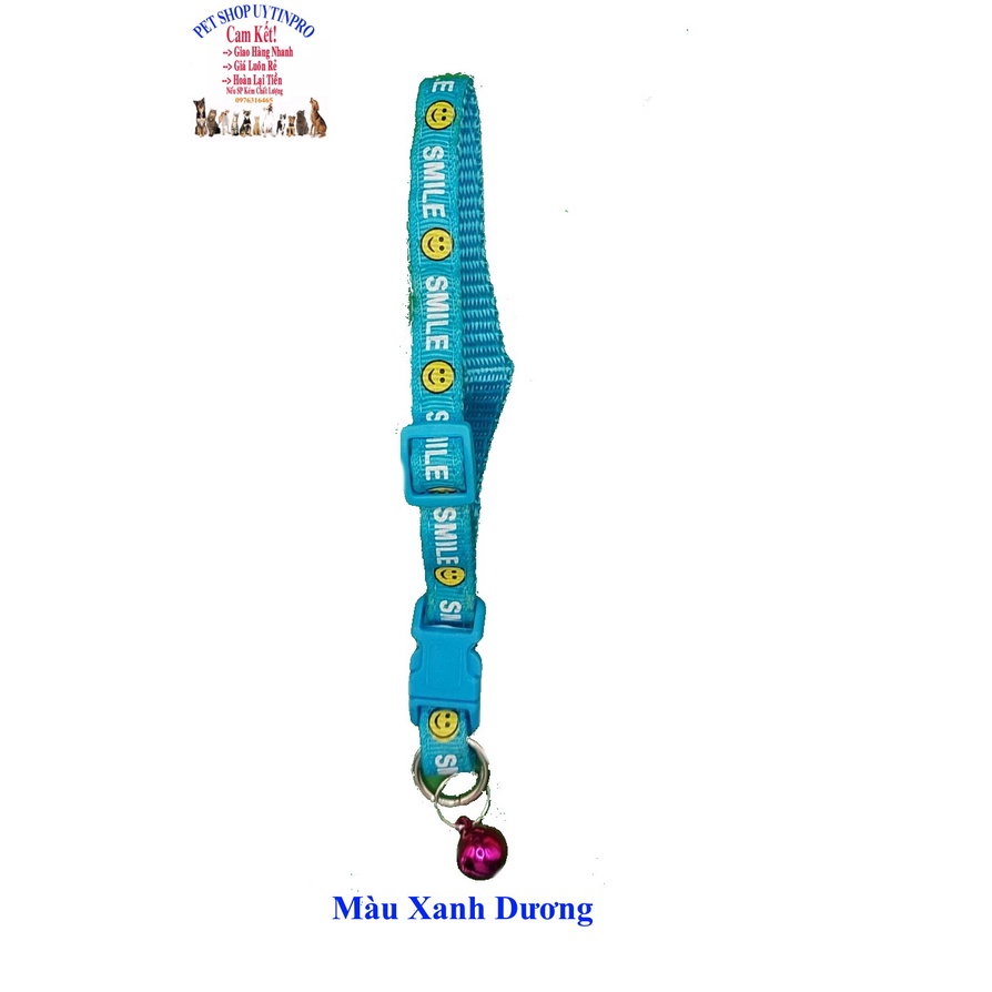 Vòng cổ kèm chuông cho Chó Mèo dưới 5kg Bản rông 1cm In SMILE Chất liệu dù chắc chắn Có thể điều chỉnh to nhỏ