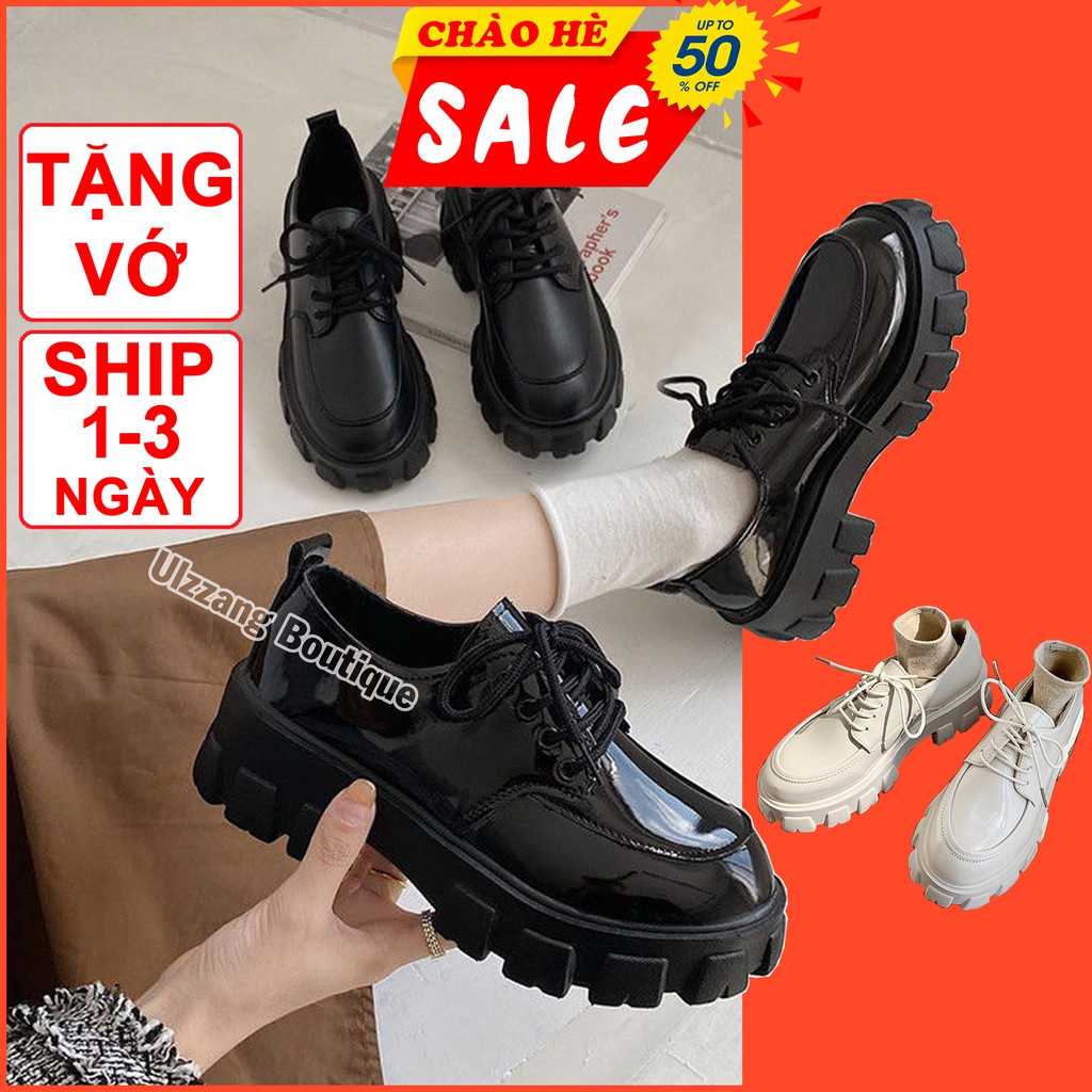 Giày Oxford nữ ulzzang đế cao mũi tròn hottrend vintage Hàn Quốc