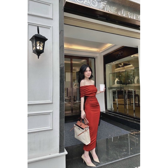 ĐẦM BODY BỆT VAI NHÚN SƯỜN TAY NGẮN SANG CHẢNH