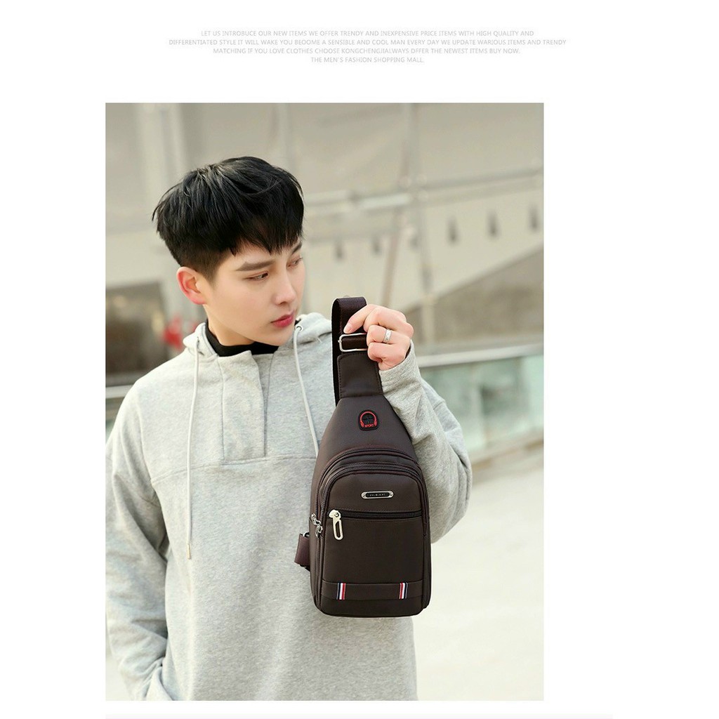 Túi đeo chéo nam vải canvas chống nước 3 ngăn phong cách Hàn Quốc | BigBuy360 - bigbuy360.vn