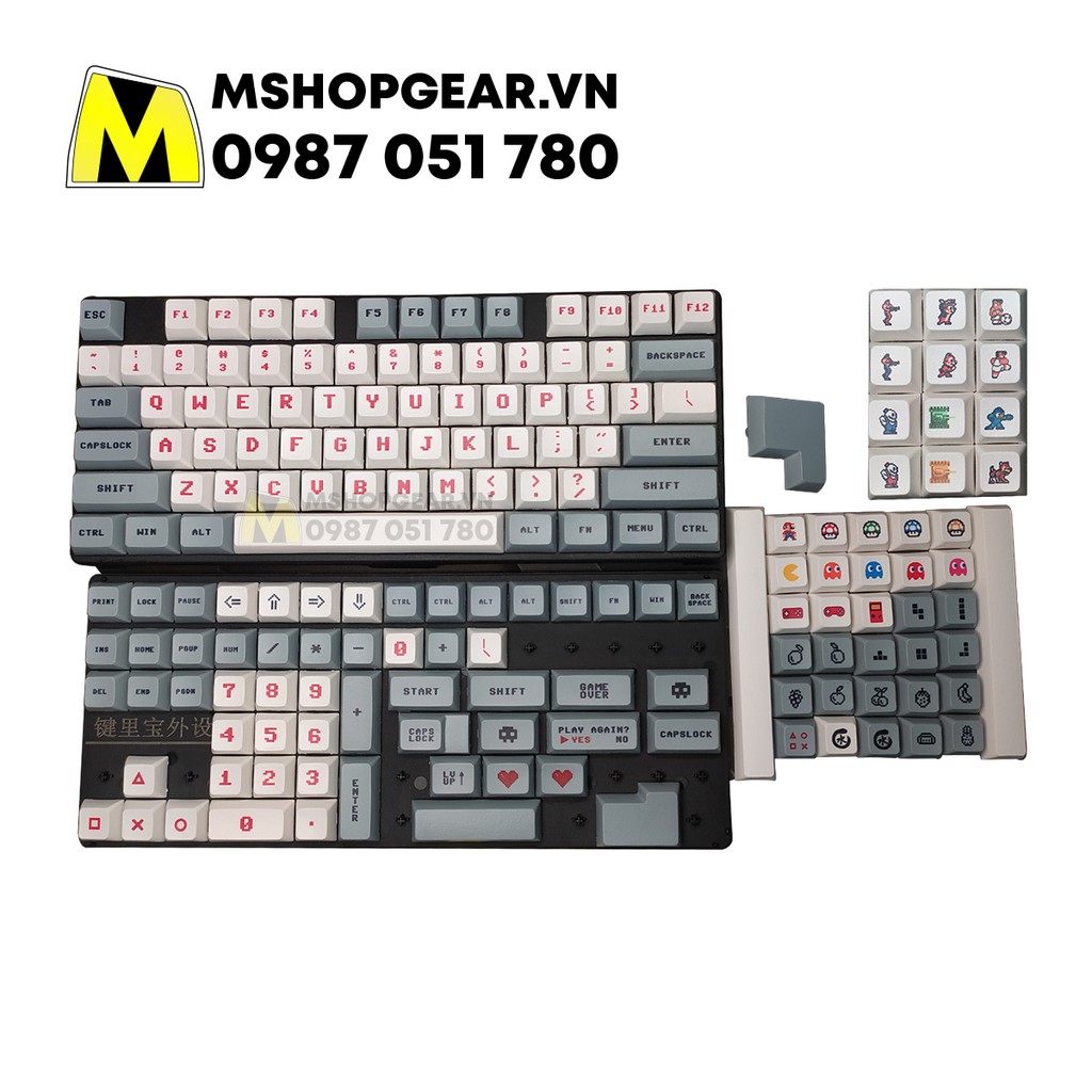 Keycap Gameboy xám trắng chữ đỏ thick pbt xda profile dye-sub 165 keys + 12 keys DLC Kit giá rẻ