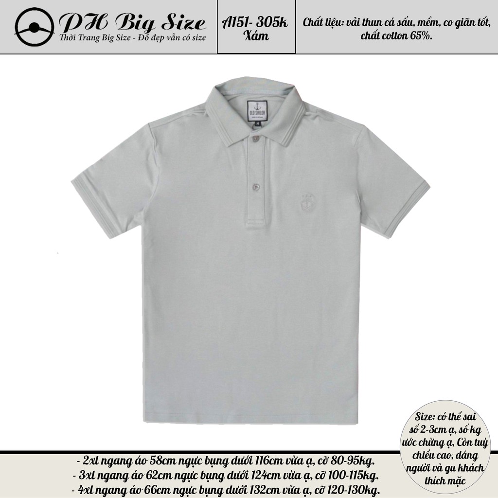 Áo Thun polo bigsize 80kg -130kg | Có cổ vải thun cá sấu size lớn -  A151 | BigBuy360 - bigbuy360.vn