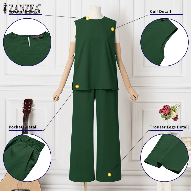 Bộ đồ Zanzea gồm áo sát nách và quần dài ống rộng thời trang tùy chọn màu sắc dành cho nữ