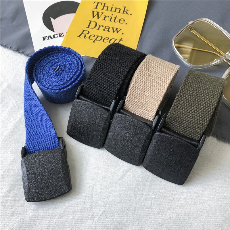 Thắt Lưng Vải Canvas Màu Trơn Khóa Tự Động Phong Cách Hàn Quốc Trẻ Trung