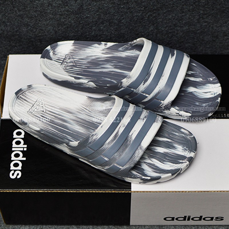 DÉP ADIDAS DURAMO CAMO CHÍNH HÃNG MÀU XÁM TRẮNG SỌC XÁM