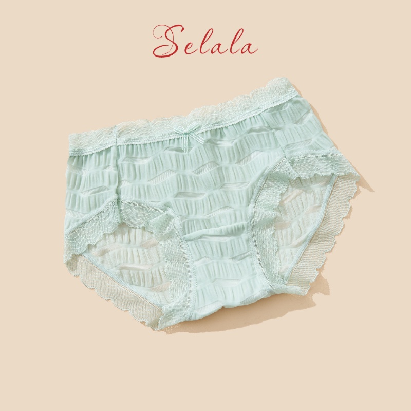 Quần Lót Nữ Selala Ren Nhún Phối Nơ Thông Thoáng Sexy QR15