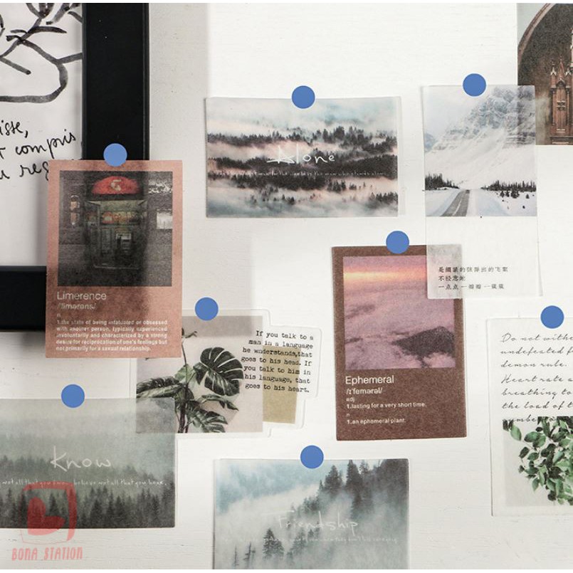 Bộ 40 sticker hình dán Time Letter phong cảnh vintage | BSB027