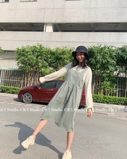 Set váy yếm thô đũi màu trẻ trung