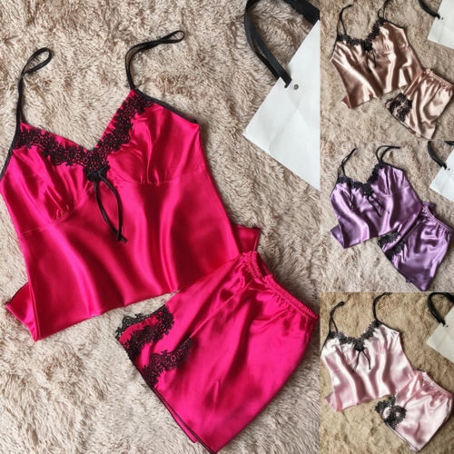 Set Đầm Ngủ Satin Phối Ren Và Quần Lót Lọt Khe Quyến Rũ