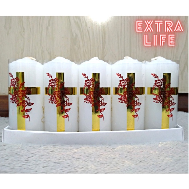 Đèn cầy - Nến trụ trắng hình Thánh giá cao 10 cm  - đường kính 4 cm- Cam kết không mùi không khói - 1 pcs