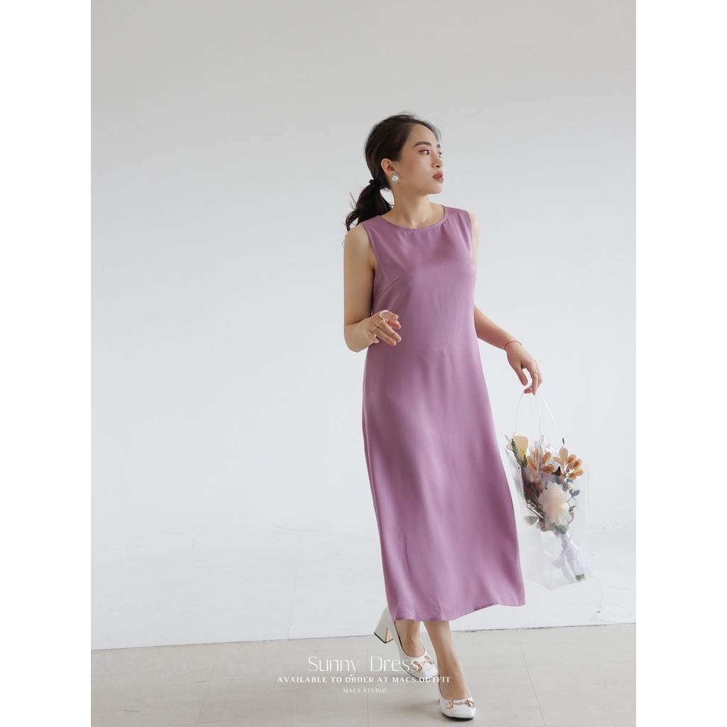 Đầm lụa tằm ướt, suông dài sát nách phối cài khuy sau MACS SUNNY DRESS