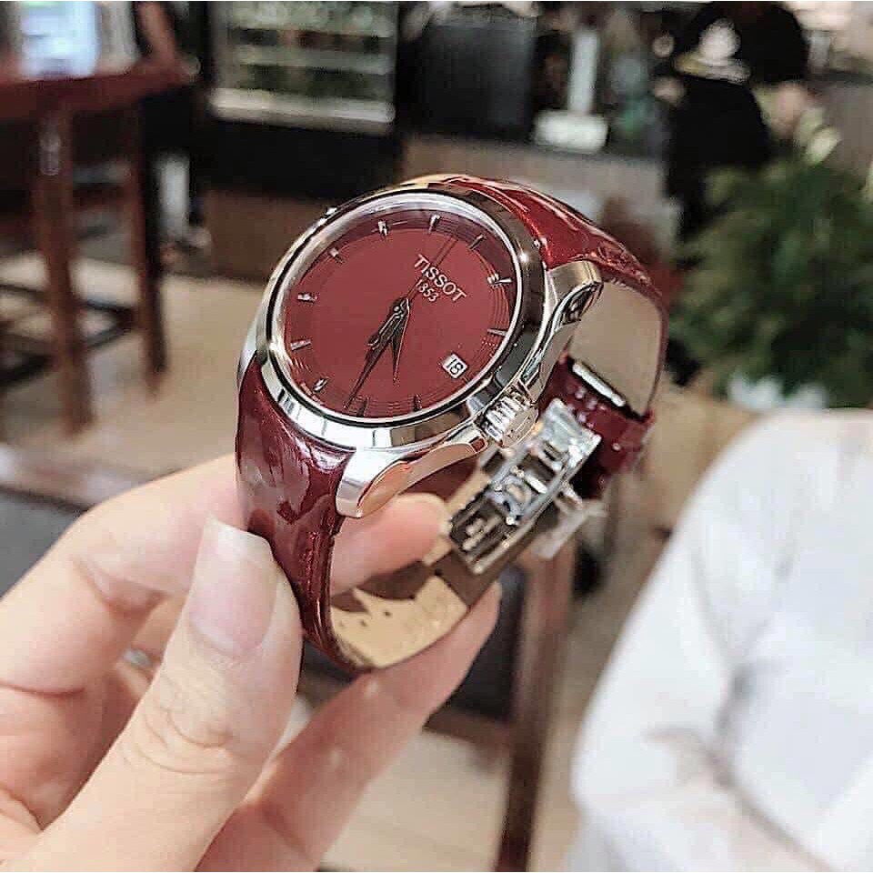 Đồng hồ  nữ đỏ mận khóa thông minh mặt tròn dây da- Bảo hành 12 tháng -Tặng kèm pin | BigBuy360 - bigbuy360.vn