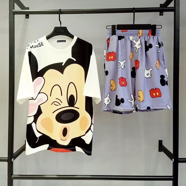 Áo Thun OverSize 3D Unisex Tay Lở Chuột Mickey-Minnie/Set Chuột Mickey-Minnie