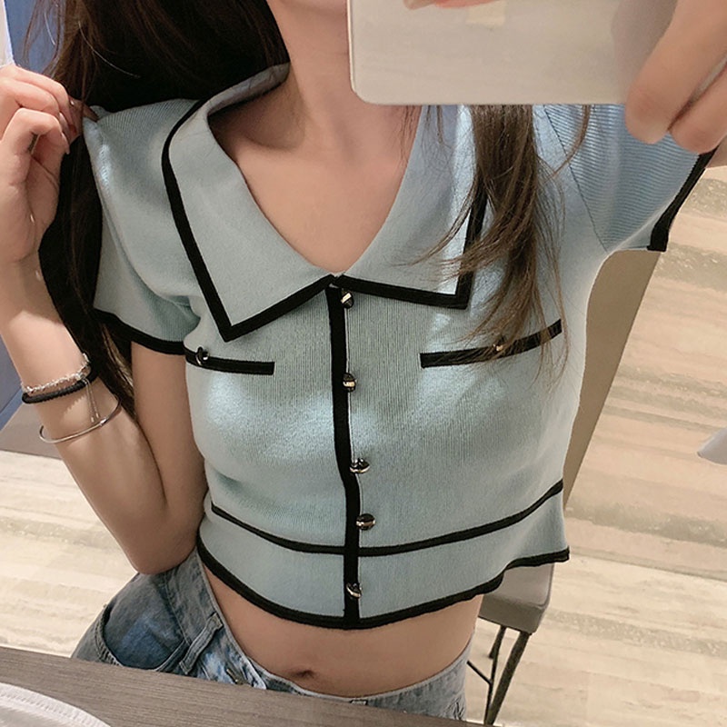 Áo SUXI tay ngắn cổ bẻ thời trang mùa hè cá tính cho nữ