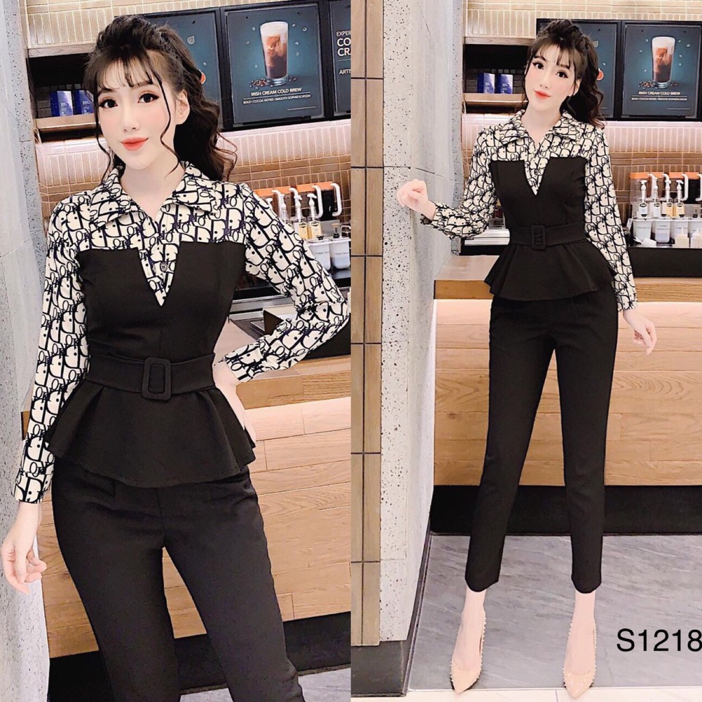 [ xả kho ] MiD Set bộ sành điệu họa tiết chữ S1218 Mie Design kèm ảnh thật