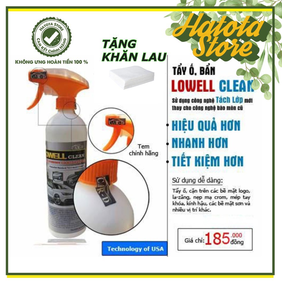 Lowell Clean - Tẩy ố đa năng kính, logo, nẹp mạ crom, lazang ô tô
