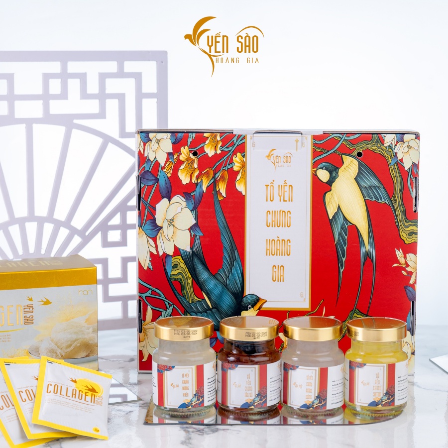 Yến Sào Hoàng Gia Set mix 6 hũ tổ yến chưng (Đông trùng, không đường, táo đỏ, saffron, đường phèn)