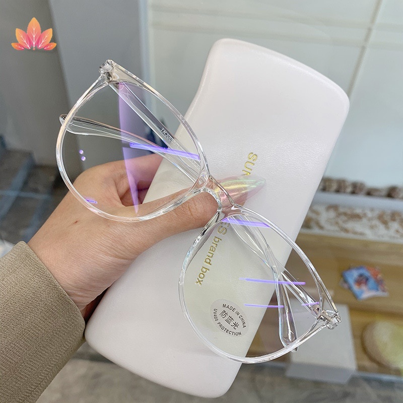 Mắt Kính Gọng Tròn Lớn Chống Tia Bức Xạ Trong Suốt Phong Cách Hàn Quốc Thời Trang Cho Nữ JP5