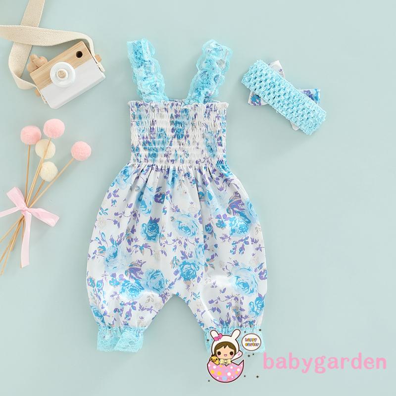 Bộ Áo Liền Quần Hai Dây Phối Ren Hoa Cho Bé Gái 0-18 Tháng Tuổi