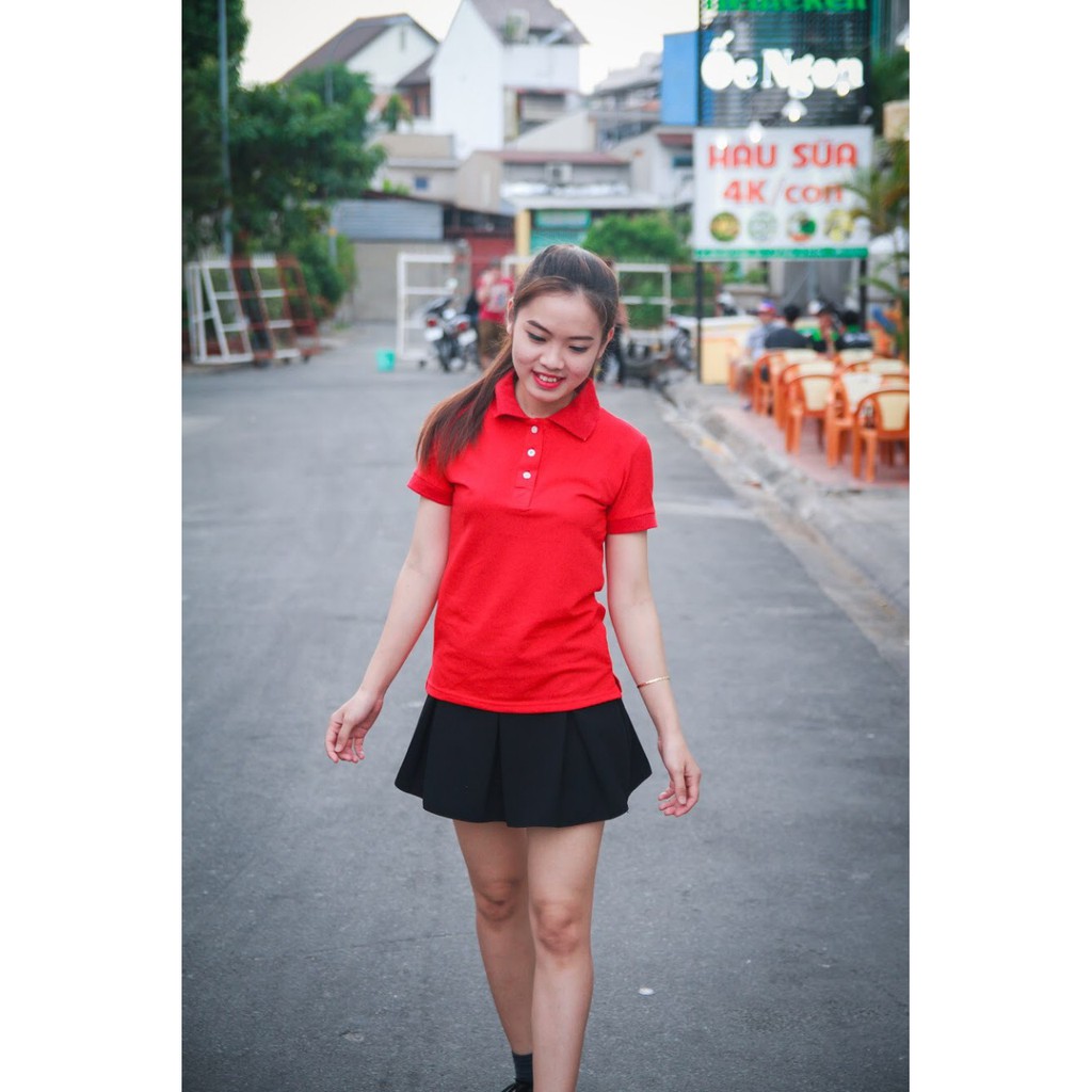 ÁO THUN PO LO MÀU ĐỎ NAM / NỮ CỘC TAY CỔ BẺ 8ĐĐU4