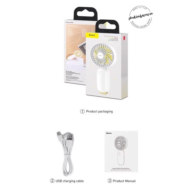 Quạt mini cầm tay 3 tốc độ có đèn led đom đóm chính hãng baseus | BigBuy360 - bigbuy360.vn