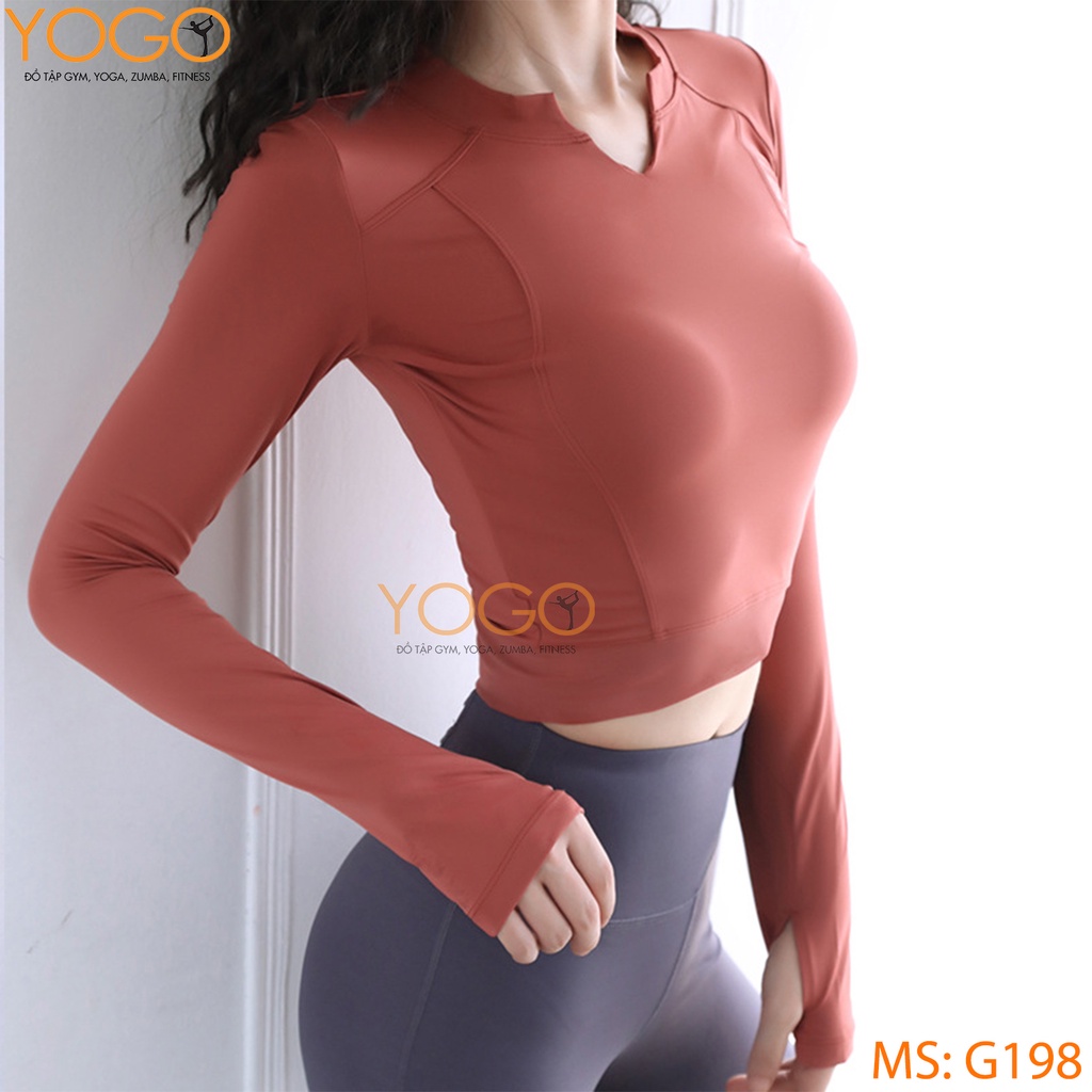 Áo thun thể thao tập gym yoga nữ tay dài cao cấp ôm body co giãn 4 chiều thấm hút mồ hôi tốt YOGO G198