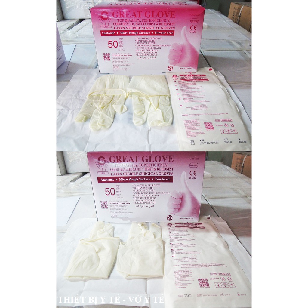 [1 ĐÔI] Găng tay tiệt trùng không bột/có bột Malaysia
