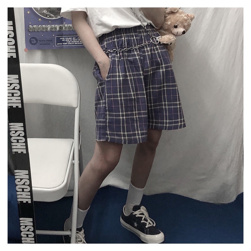 Quần ngắn IELGY ống rộng kẻ sọc caro thời trang hè phong cách Hàn Quốc cho nữ