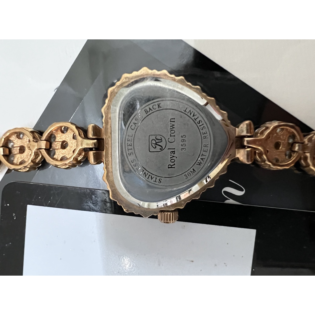 Pass Đồng Hồ Nữ Chính Hãng Royal Crown 3595 Jewelry vàng đồng Dây Kim Loại Đính Đá Chống Nước Chống Xước