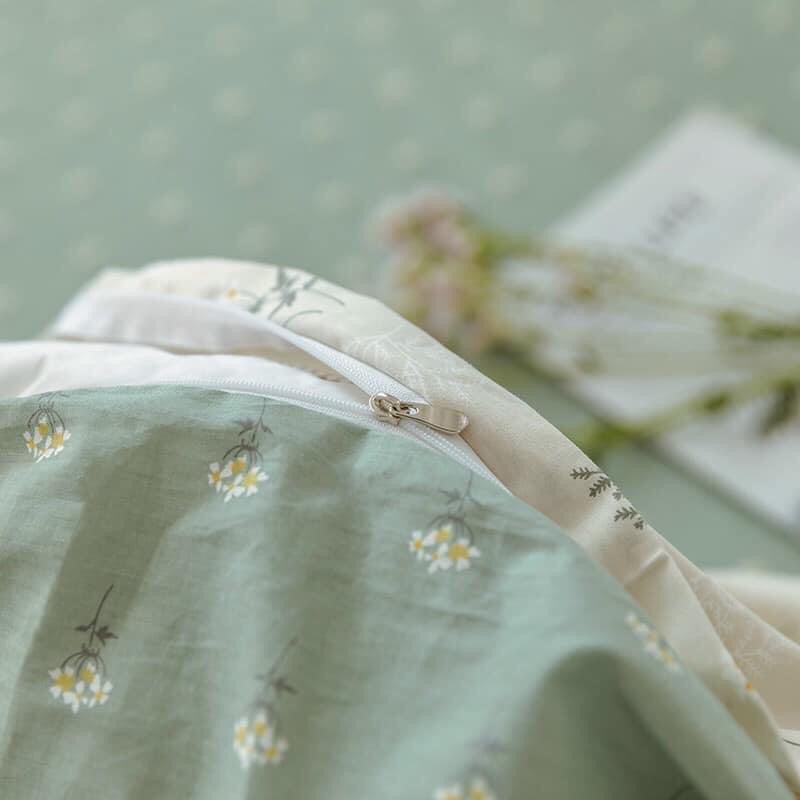 Bộ chăn ga và gối cotton poly -mẫu trái tim xanh trắng-luis bedding miễn phí bo chun theo kích thước