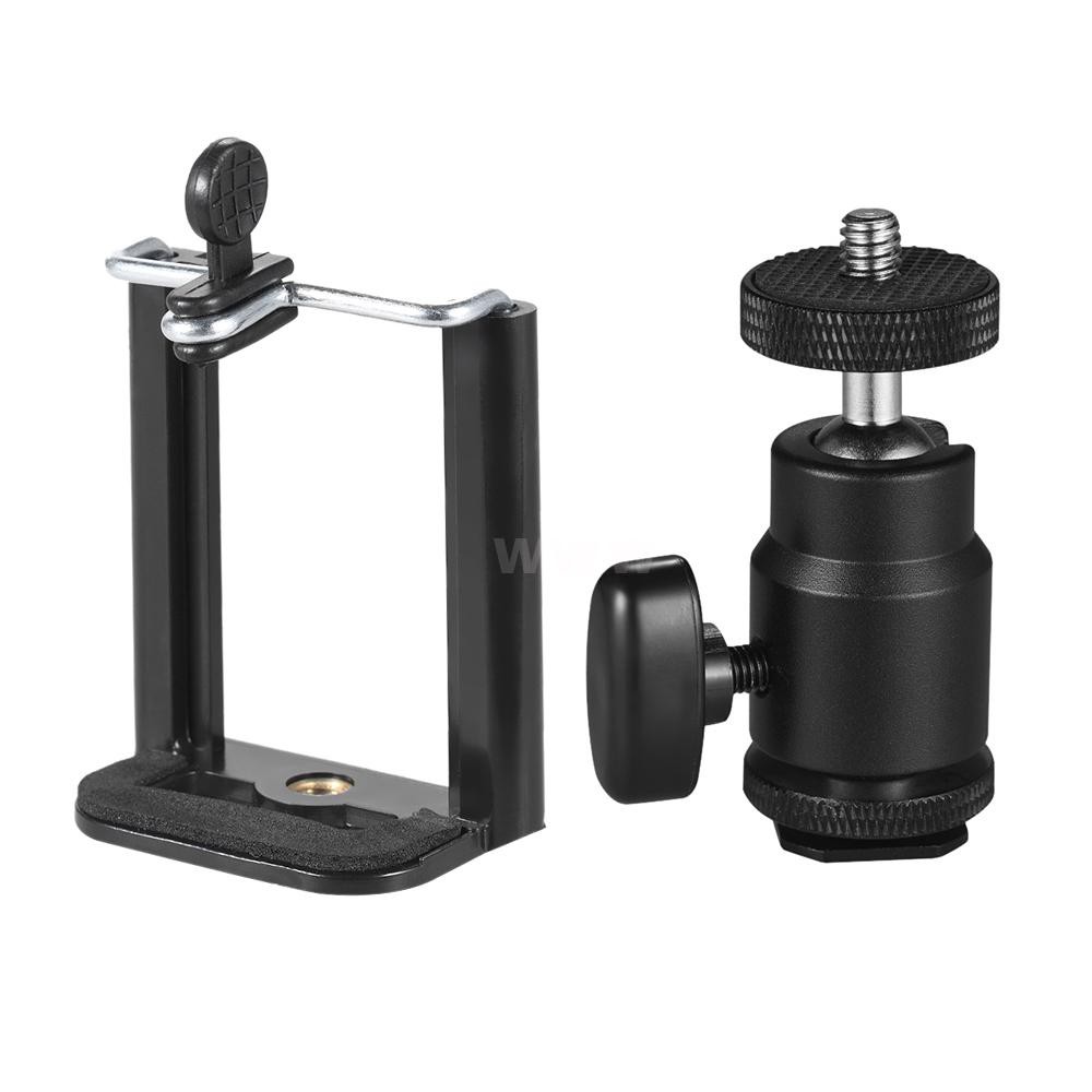 Adjustable Phone Holder Clip + Mini Ball Head with 1/4 Inch Screw Mounts for Canon Nikon Sony DSLR ILDC Mini DV Monitor Video Light Tripod for iPhone Samsung Huawei 5.5-8.5cm Width Smartphone