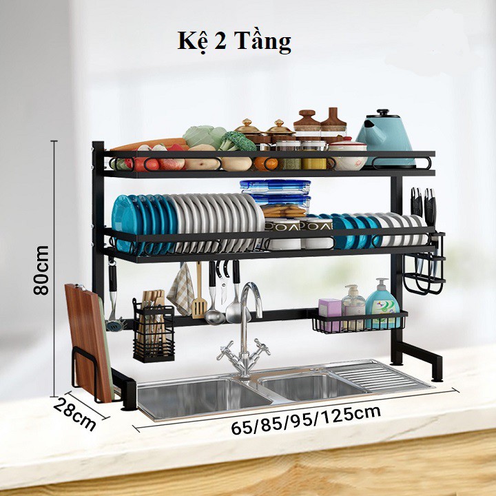 [Thanh lý]Kệ Để Chén Đĩa Thông Minh 1 Tầng và 2 Tầng – Chất Liệu Thép Carbon Sơn Đen Cao Cấp, Có Tĩnh Điện, Chống Han Gỉ